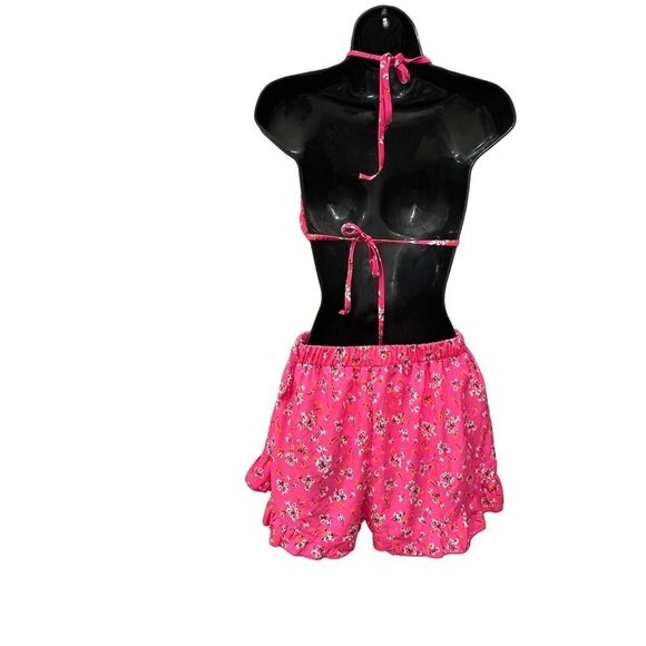 New look womens  3 piece bikini & matching shorts. Pink floral medium - Picture 5 of 7